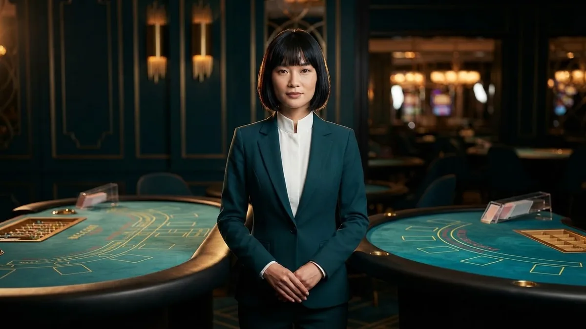 Two tables side by side in one hall: a rectangular-oval baccarat table and a half-moon blackjack table