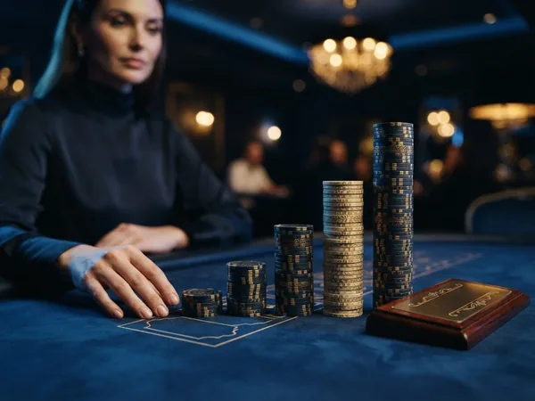 A pyramid of casino chip stacks, each stack twice as tall as the previous one