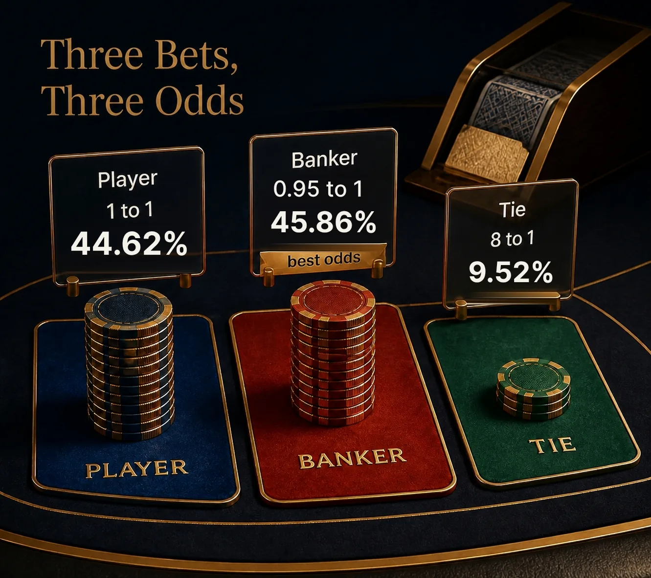 Three baccarat betting fields with payouts and win odds