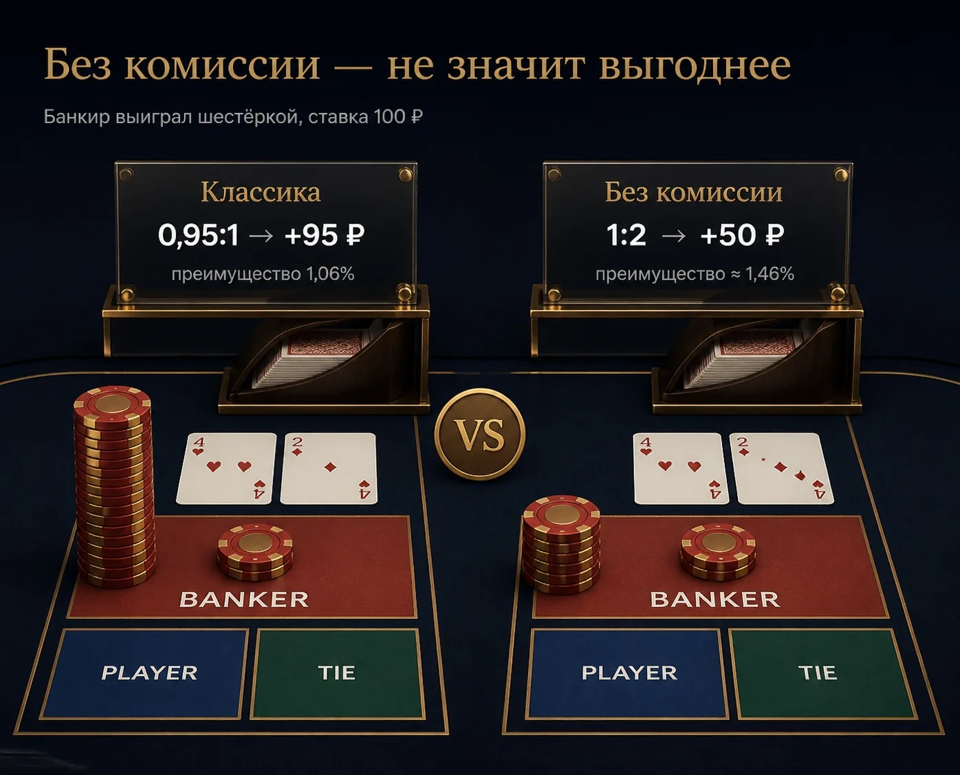 Выплата за победу Банкира шестёркой: классика и без комиссии
